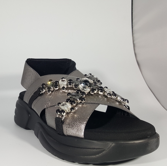NR Rapisardi Jeweled Cross Band Platform Sandal - Picture 2 of 4